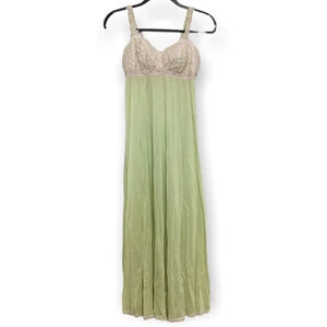 Vintage OLGA Nightgown Fluorescent Green White Lace XS